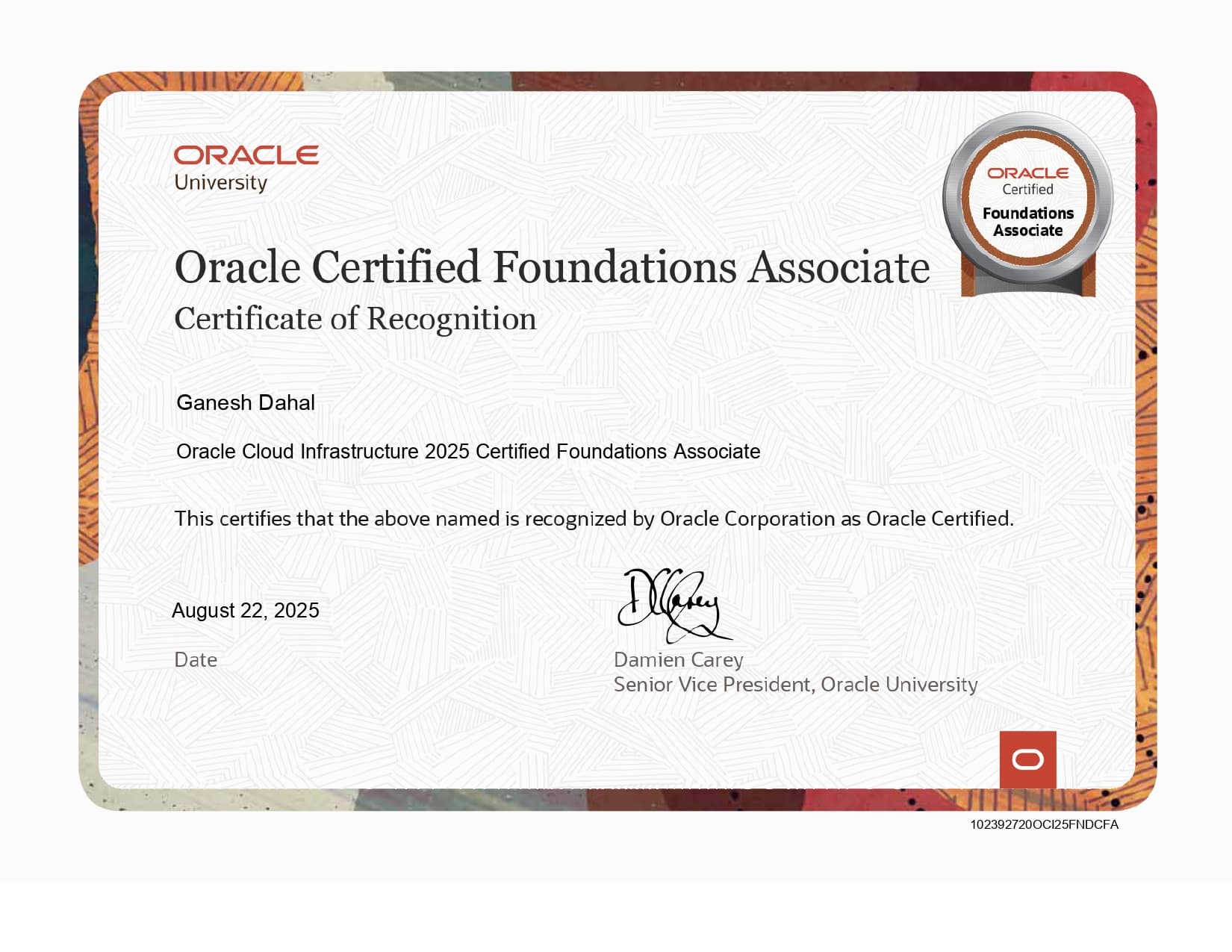 Oracle Cloud Infrastructure 2025 certificate preview